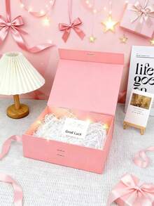 1pc Foldable Pink Gift Box, Gift Packaging Box, Suitable For Wrapping Gifts For Family And Friends, Applicable For Various Holiday Gifts - Pink - View 6