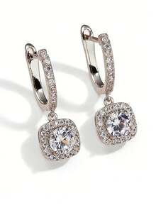 XUJIA 一对925纯银光环莫桑石耳环，6.5毫米/8毫米/9毫米莫桑石，D色VVS1圆形切割，垂坠式耳环，生日礼物，莫桑石主石，周围环绕立方氧化锆 - 銀色 - 查看 8