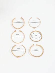 6pcs Fashionable Minimalist Knotted Textured Open Bangle Bracelets, Stacking Rhinestone Embellished Bracelet Set For Women - Gold - View 6