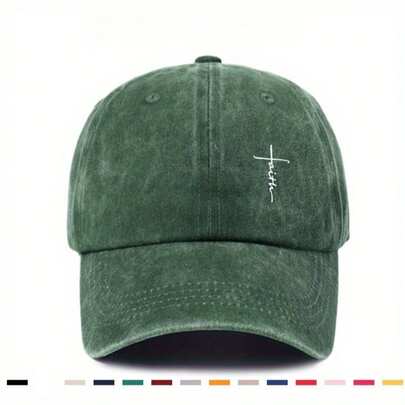 1pc Washed Baseball Cap, Cross Embroidery Design, Multiple Colors Available, Ideal For Outdoor, Breathable Design Suitable For Men And Women, Adjustable, Suitable For Daily Wear And Fishing