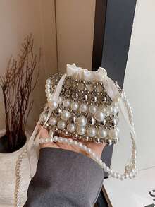 Women's French Style Pearl Handbag, New Handmade Beaded Shoulder Crossbody Bag - Silver - View 6