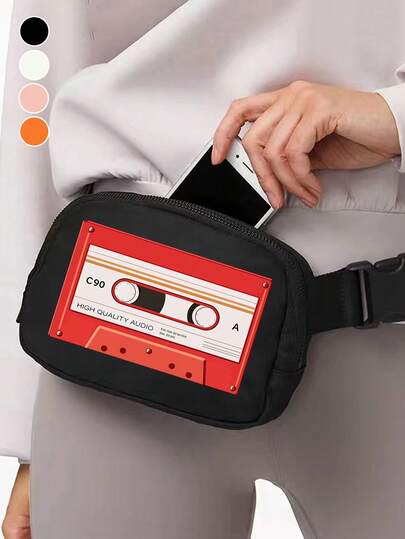 1个带卡片磁条图案的斜挎胸包，防水户外运动斜挎包，便携式腰包，运动包，可调节肩带和拉链封口，男女通用单肩包，可装手机、钱包、钥匙，适合跑步、旅行、健身、节日、日常休闲使用，时尚达人、返校季、艺术爱好者、怀旧装饰爱好者，理想的生日礼物、结婚礼物、活动礼物、派对礼物、情人节礼物、复活节礼物