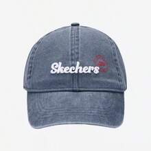 Skechers Mũ lưỡi trai denim mài, kiểu dáng retro, unisex. - Màu xanh bụi bặm - Xem 3