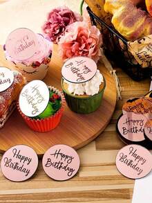 10pcs Happy Birthday Acrylic Cake Toppers, Round Mirror Cake Decorations, Suitable For Birthday Party DIY Cake Decor (Gold + Pink + Silver) - Multicolor - View 9