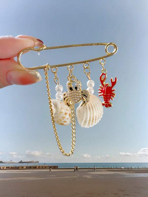 1pc Bohemian Elegant Personalized Ocean Creature Fish Shaped Multifunctional Brooch Pin, Suitable For Wearing On Hats, Scarves, Shoes, Etc. For Vacation