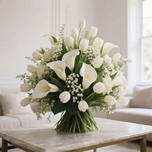 50 pièces Ensemble de fleurs artificielles Tulipe + Calla Lily + Gypsophile, convient pour diverses décorations de festivals et de tombes saisonnières, maison, extérieur, salon, mariage, Saint-Valentin, Fête des Mères Décoration de centre de table - Multicolore - Voir 3