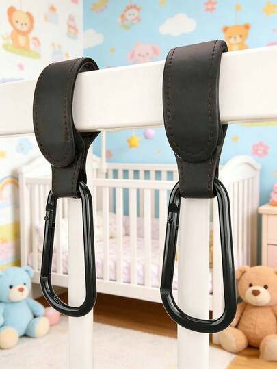 Baby Stroller Hooks, Made Of Leather, Universal Fit, Baby Stroller Carabiners For Hanging Bags, Backpacks, Purses, Etc.
