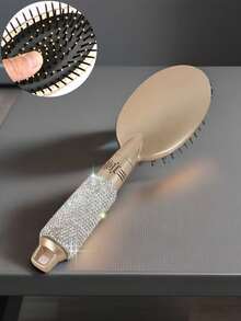 1pc Luxury Sparkling Rhinestone Massage Air Cushion Hair Brush, Straightening & Curling, Portable Home Use, Creative Holiday Gift - Silver - View 7