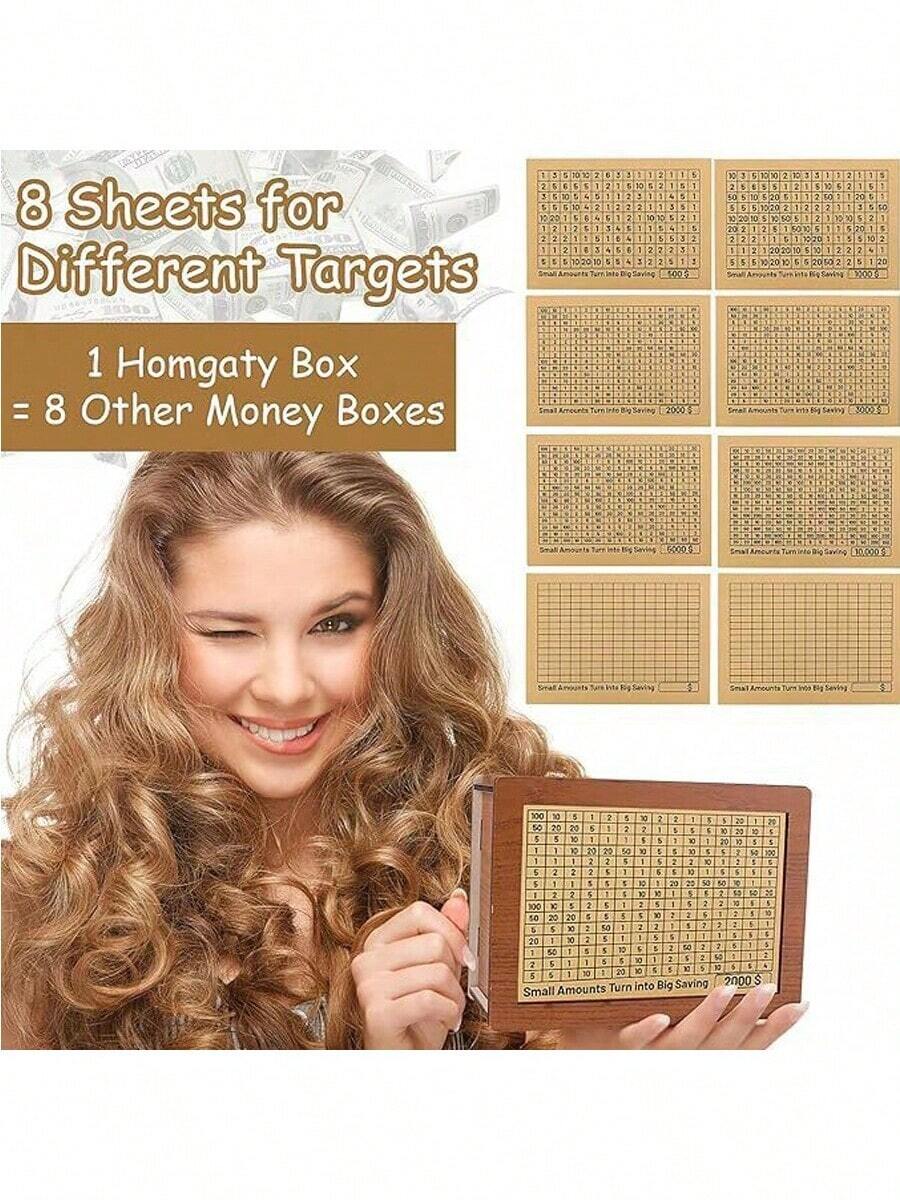 1pc Euro/Dollar Version Wooden Money Box With Digit Checking Function, Money Box With Savings Goal, Money Box With Counter, Piggy Bank With Savings Goal - View 1