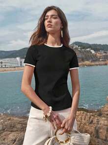 MOTFPREMIUMCONTRASTTRIMSHORTSLEEVETEE - Rosa fuerte - Ver 9