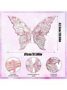 Adult Costume Of Fairy Wings, Shiny And Transparent Wings, Butterfly Fairy Halloween Outfit, Angel Wings, Elf Wings (With Wings And Star Wand) - Multicolor - View 3