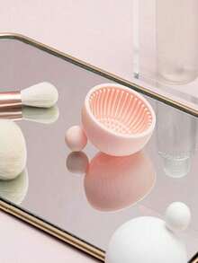 Silicone Makeup Brush Cleaning Bowl, Scrub Mat, Makeup Brush Cleaning Gel Pad, Handmade Tool - Pink - View 2