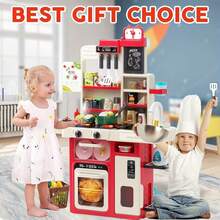 Red Kids Play Kitchen Set, Toddler Kitchen Playset With Sound & Light, Cooking Stove With Steam, Play Sink, Play Food Toy And Kitchen Accessories, Kitchen Toy For Kids Girls Boys - Red - Đỏ - Xem 1