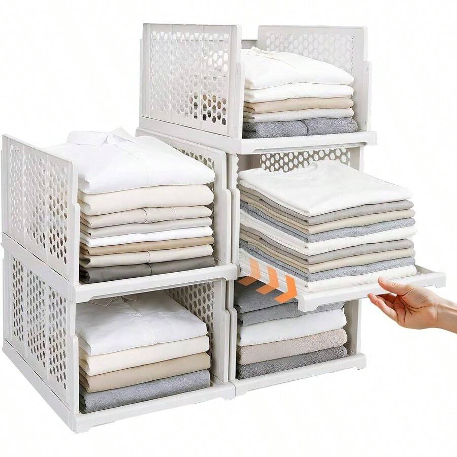 5-Pack Pull-Out Closet Organizers Smooth Sliding Stackable Foldable Storage Bins Reinforced Anti-Tip For Bedroom Office - Default - View 1