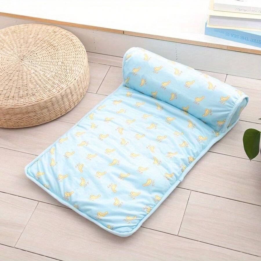 Cooling High Resilience Pet Ice Dog Bed With Pillow - Breathable Anti-Slip Square Small Dog Bed, Comfortable Fruit Pattern Design, Machine Washable Material