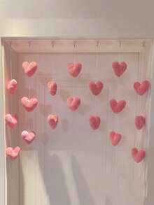 7pcs/Set 18pcs Heart-Shaped Home Decor Curtain, Featuring Heart And Star Patterns. High-Quality Wall Decor, No Drilling Required, Suitable For Girls' Theme Home Decor. Can Be Used As Wall Curtain, Home Decor, Cute Pink Heart-Shaped Curtain, Room Divider, Valentine's Day Heart Decor, Valentine's Gift, Party Supplies. - Multicolor - View 5