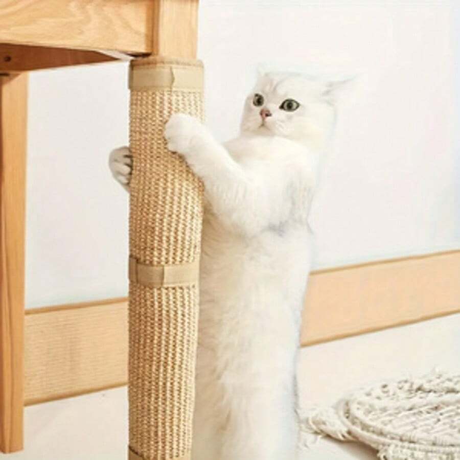 室内猫家具保护设计，室内猫咪玩耍配件，功能性宠物用品，带绑带的柔性抓挠材料 - 防抓桌腿保护套和家具保护垫 - 猫爪护理垫 - 30*60cm*11.81in - 查看 1