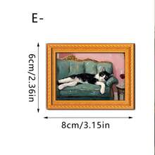 1/6pcs Interesting Cat Painting Fridge Magnets, Creative 3D Mini Photo Frame Fridge Stickers, Decor For Kitchen, Office, Home, Gift For Cat Lovers - Fun Cats - View 12