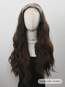 24英寸长卷发假发，带可拆卸头带，女士逼真半头假发，自然遮盖头发的假发，适合女孩日常佩戴、音乐节、派对和街头时尚。 - 彩色 - 查看 3