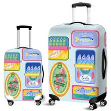 趣味沙丁鱼图案弹性行李箱套，旅行箱保护套，拉链和搭扣弹性面料保护套，多种尺寸和颜色可选，为您的行李增添色彩，行李箱防尘套，旅行配件 - 彩色 - 查看 7