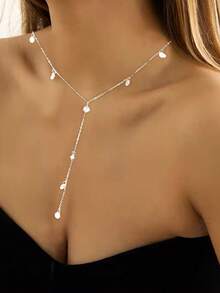 1 chiếc dây chuyền nữ hình chữ Y, bạc S925 đính đá Cubic Zirconia tổng hợp, hộp quà tặng tối giản thanh lịch, thích hợp cho Ngày Valentine, Ngày của Mẹ, đeo hàng ngày, làm quà tặng, đi nghỉ mát. - Bạc - Xem 2
