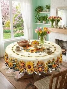 1 Set de Mantel Estilo Campestre con Diseño Floral, Mantel con Estampado de Lavanda, Girasol y Rosa Rosa con Ribete de Encaje, Adecuado para Decoración Temática de Primavera y Día de la Madre, Mantel Impermeable y Resistente a las Manchas para Cocina, Comedor, Brunch de Primavera y Fiesta del Día de la Madre - Multicolor - Ver 36