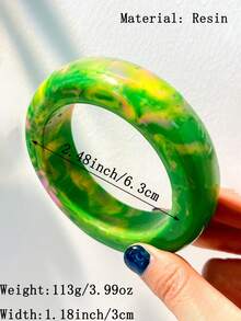 1件小众涂鸦风格树脂材质黄绿粉扎染纹理宽手镯，适合夏季度假和日常通勤 - 彩色 - 查看 8