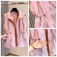 Chaleco sin mangas de verano para mujer, cuello alto, diseño con cremallera, forrado, versátil, cómodo para el transporte, de moda y ligero, color rosa primaveral - Rosa - Ver 7