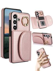 PU 人造皮革手機殼，相容 Galaxy A17 A56 A36 A26 A16 A55 A35 A15 A54 A14 A73 A53 A13 A72 A52 A71 A51 4G 5G，附環形支架，RFID 防盜錢包手機殼，相容 Galaxy S26 S25 Edge S24 S23 S22 S21 FE Plus Ultra，附支架、卡槽卡夾保護殼 - 紫色 - 查看 2