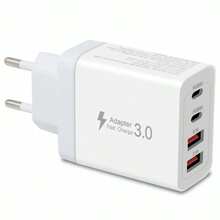 40W 4口USB充电器，多功能欧标适配器，2A2C USB-C快充插头（支持PD和QC协议），墙式适配器（适用于多种设备），便携式旅行多USB充电器（兼容、安卓等） - 查看 1