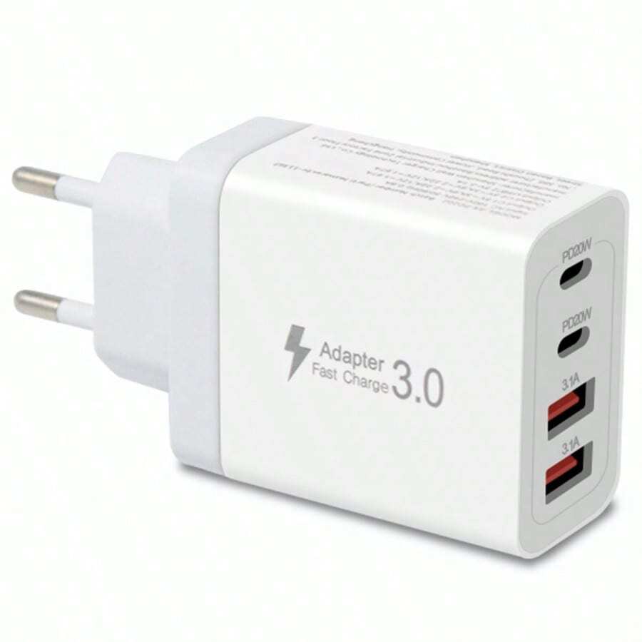 40W 4口USB充电器,多功能欧标适配器,2A2C USB-C快充插头(支持PD和QC协议),墙式适配器(适用于多种设备),便携式旅行多USB充电器(兼容、安卓等) - 查看 1