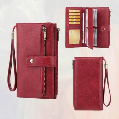 CHARM INFINITE محفظة نسائية طويلة من الجلد الناعم PU ذات سعة كبيرة وتصميم طويل وجيوب متعددة، موضة نسائية