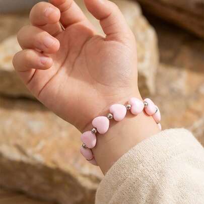 1 chiếc vòng tay hạt cườm hình trái tim màu hồng ngọt ngào, thích hợp cho bé gái, dùng trong kỳ nghỉ hè, đi biển, hoạt động ngoài trời, phụ kiện trang sức hàng ngày, quà tặng.
