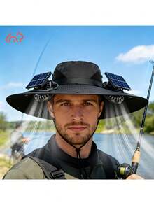 Solar Powered Double Fan Cooling Hat, USB Rechargeable, Adjustable Strap, Breathable, High-Efficiency, Long-Lasting, Powerful Airflow, Suitable For Outdoor Activities - A - View 2