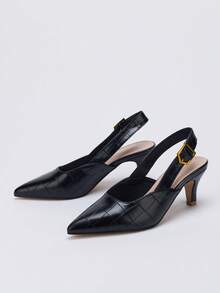 Tacones altos de punta fina con hebilla y sin talón, elegantes y versátiles, adecuados para todo tipo de ocasiones - Negro - Ver 3