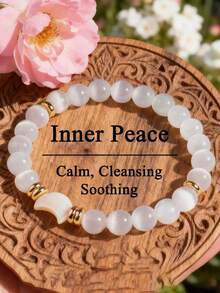 Vòng tay hạt thạch cao unisex, vòng tay chữa lành năng lượng mặt trăng, chữa lành theo chu kỳ mặt trăng, bình an nội tâm, trang sức tâm linh dùng trong thiền định bằng pha lê. - trắng - Xem 1