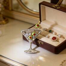 1 pieza Broche de copa de vino con forma de corazón esmaltado colorido y elegante, adecuado para ropa de mujer, decoración de mochila, accesorio de regalo para fiesta - Rosa Roja - Ver 4