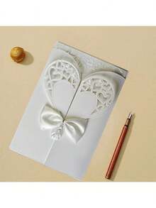 1/5/10pcs Elegant Shiny Powder Invitation Cards, Heart-Shaped Bow Hollow-Out European Style Gilded Personalized Shiny Powder Greeting Cards, Suitable For Wedding Anniversary, Bridal Shower, Engagement Party And Anniversary Dinner Invitations - Multicolor - View 5