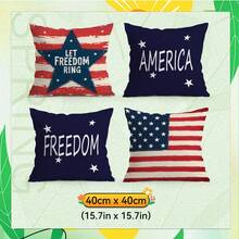 4件套美国国旗红白蓝独立日图案枕套，单面印花毛绒枕套，适用于客厅沙发卧室，不含枕芯 - 彩色 - 查看 13
