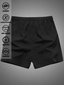 男士運動短褲男友風夏季3/4長度彈性印花抽繩口袋長褲，適合跑步與健身運動 - 黑色 - 查看 2