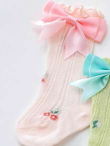 1双婴儿粉色柔软透气蝴蝶结公主风可爱婴儿袜，适合女童，春夏、生日派对、休闲、日常穿着 - 粉色 - 查看 3