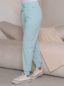 Women's Polyester Tie-Front Pants - Cadet Blue - View 3