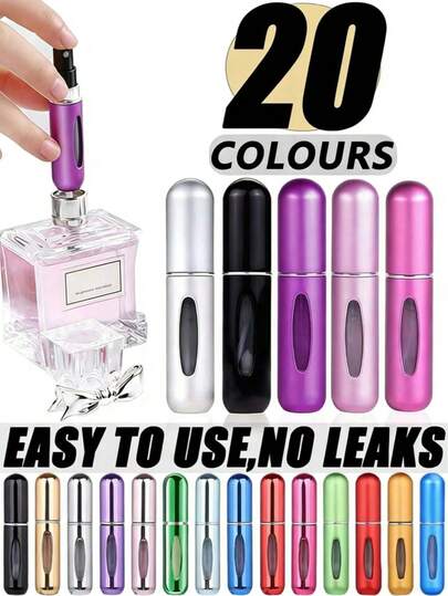 1/5/10pcs Travel Mini Perfume Refillable Spray Bottles,Atomizer Container, Portable Perfume Scent Pump Case Fragrance Empty Spray Bottle Perfume Refillable Bottles, Travel Perfume Refillable Bottles, Mini Perfume Bottles, Bottom Fill Perfume Refillable Spray Bottle Dispenser Empty Liquid Container, Travel Essentials, Multi-Color Options, For Beach, Summer Vacation, Back To School Season And Other Occasions.Gifts For Girls Women Mom