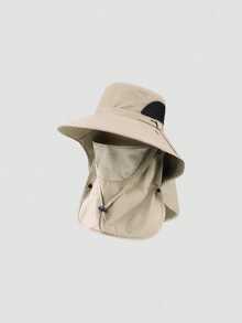 Men's Summer Detachable Shawl Outdoor Quick-Dry Waterproof Bucket Hat, Sun Protection Hiking Hunting Breathable Sun Hat - A - View 10