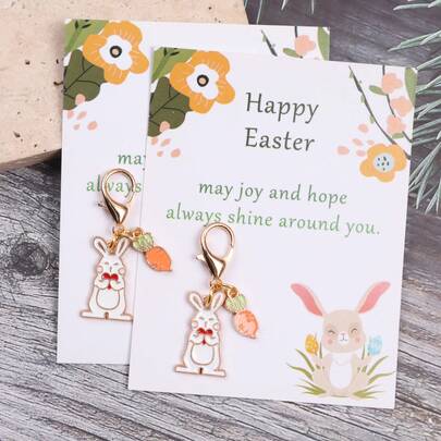 2件/5件套复活节礼品套装，包含趣味兔子和胡萝卜钥匙扣、复活节庆祝卡、贺卡、感谢卡。男女皆宜，可装饰包包和钱包，非常适合家庭聚会、复活节派对、友谊礼物、纪念礼物、团队激励礼物以及任何场合。