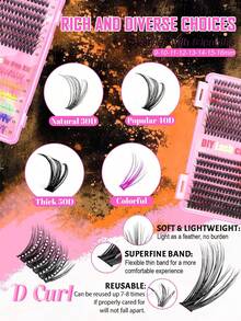 Queenice 600片彩色單束睫毛簇 D捲 9-16mm 30D-50D 混合 7色 萬聖節主題 DIY 睫毛接種套組 自然濃密纖長 超柔軟輕盈 可重複使用假睫毛 居家用 萬聖節 Cosplay 日常妝容 - 彩色 - 查看 2