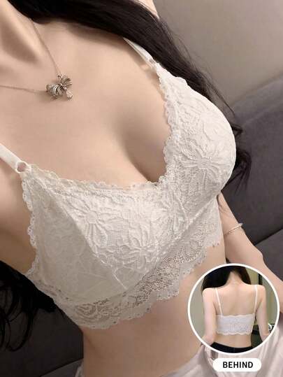 2026 Women's Retro Y2K Style V-Neck Adjustable Spaghetti Strap Sleeveless Fitted Cropped Lace Bralette Top With Ruffle Trim, Wireless Romantic Sweet French Elegant Streetwear Camisole Suitable For Teens And Women, Daily Casual, Date, Sleepwear, Home, Music Festival, Vintage Spring Summer Autumn Versatile Layering Top