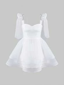 Elegant Casual Romantic French Style Date Cute Vacation Party Slip Dress - White - View 6