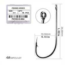 50pcs Sharp Long Shank Fishing Hooks - Size 1-12 Eyed Hooks, With Portable Plastic Box - Suitable For Freshwater And Saltwater Fishing - Barbed Hooks For Higher Catch Rate - Fishing Tackle Accessories - Silver - View 1
