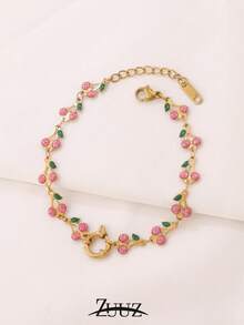 1pc Fashion Stainless Steel Bracelet Spring Buckle Bracelet For Women Jewelry Red Cherry Chain Bracelet For Daily Decoration Best Friend Gifts - Bracelet - View 5